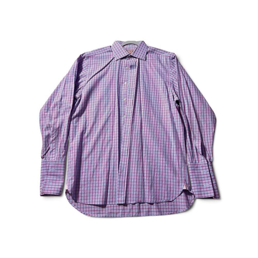 Thomas Pink Jermyn Street London Purple Blue Plaid Dress Shirt Size 16-34.5